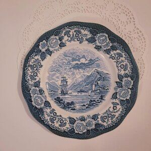 Vintage Lochs of Scotland Dinner Plate, Blue and White Americana Transferware